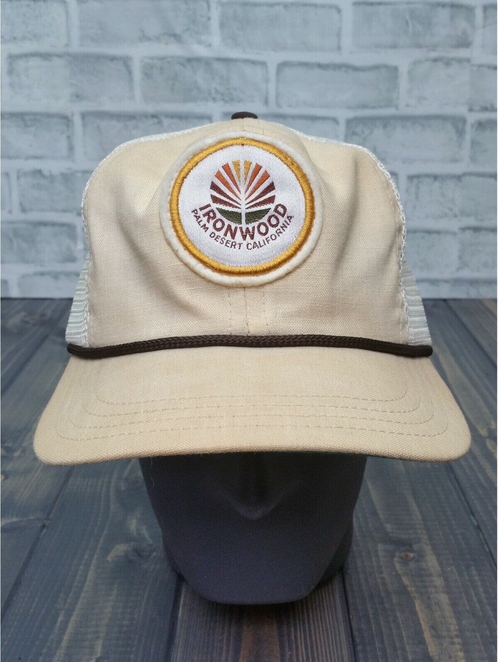 Vintage IRON WOOD PALM DESET CALIFORNIA TAN Strap Back Trucker Hat Cap
